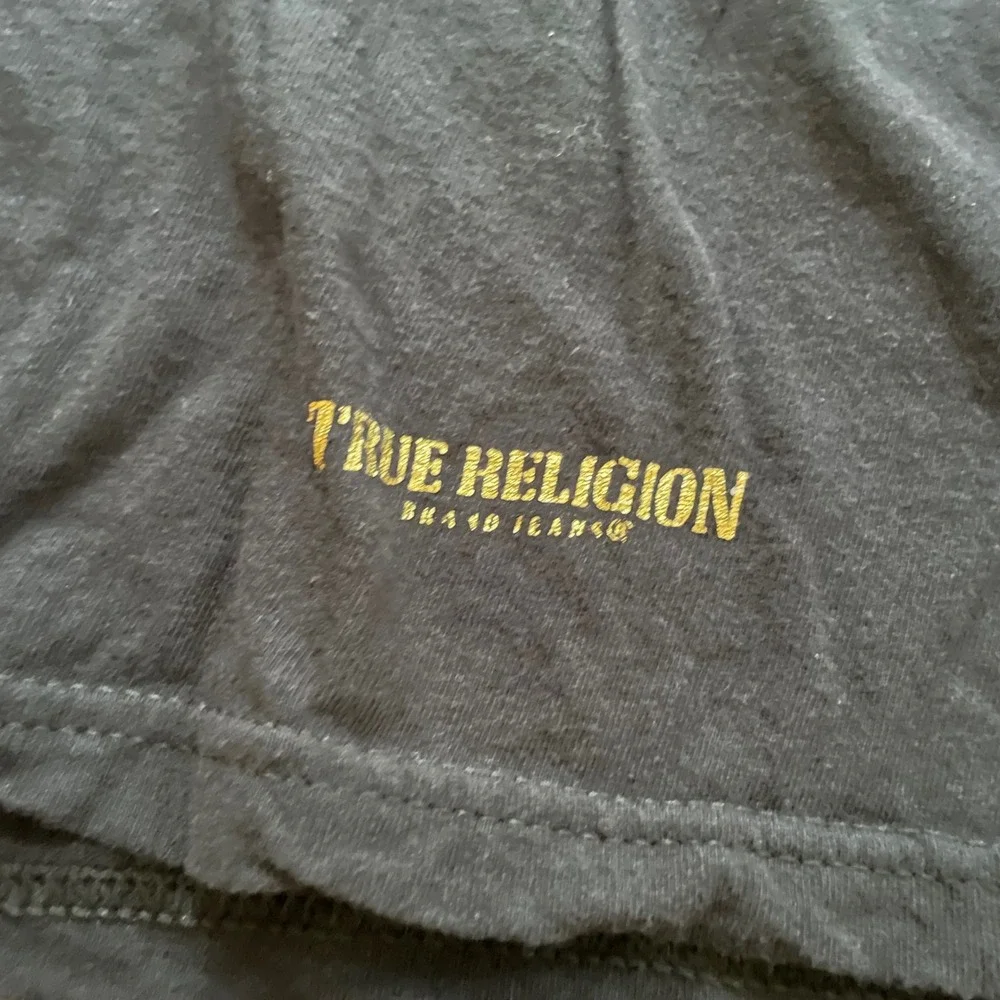 True Religion‎ Mens Large Black T-Shirt Gold Horseshoe Logo Short Sleeve Tee